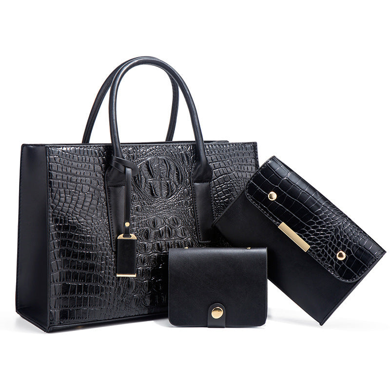 Premium Croc Pattern Handbag Shoulder Bag Three-piece Set