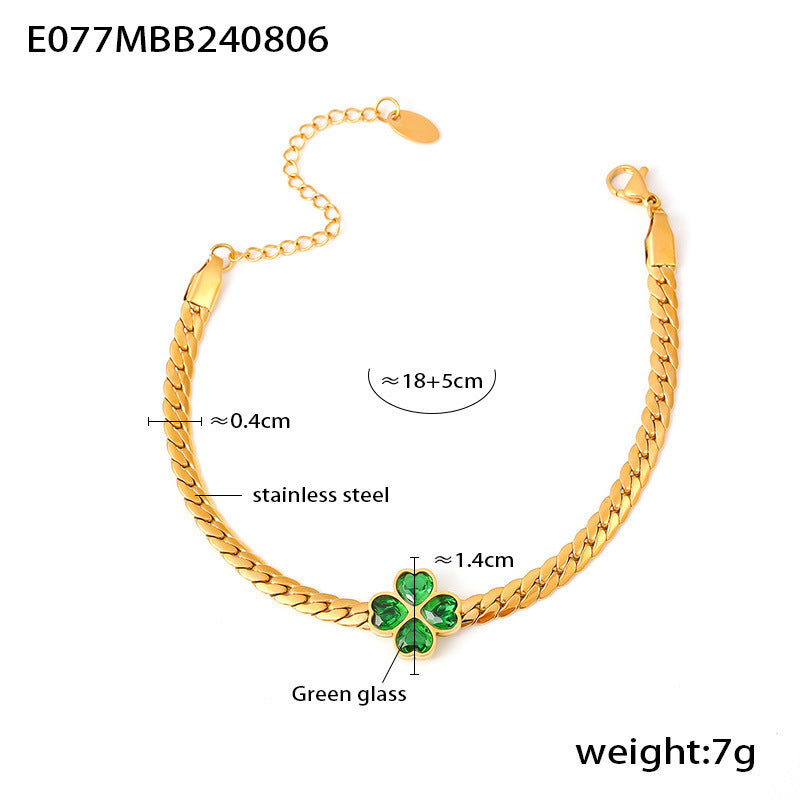 Four-Leaf Flower Love Stainless Steel Earrings Necklace Bracelet Set