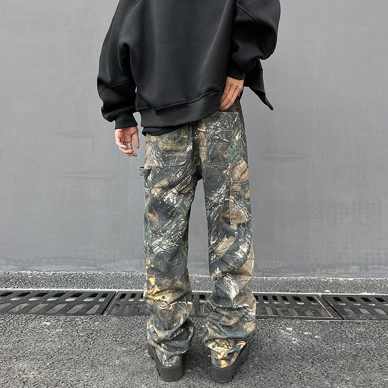 Tree Pattern Camouflage Jeans Men's Loose Straight Print