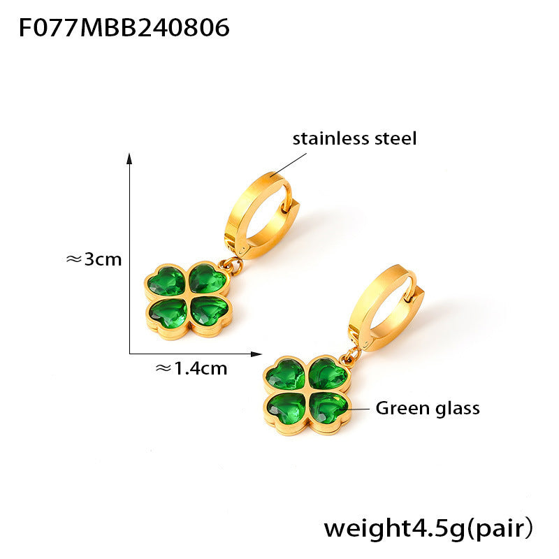 Four-Leaf Flower Love Stainless Steel Earrings Necklace Bracelet Set