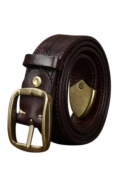 Thick Double-sided Cowhide Brass Buckle Belt