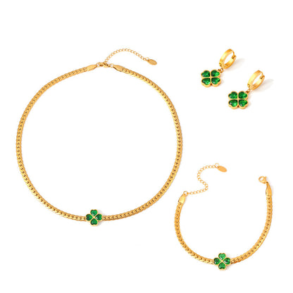 Four-Leaf Flower Love Stainless Steel Earrings Necklace Bracelet Set