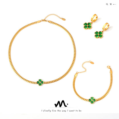 Four-Leaf Flower Love Stainless Steel Earrings Necklace Bracelet Set