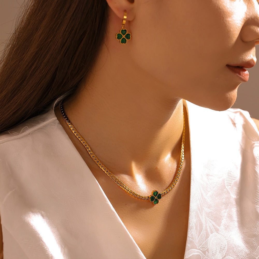 Four-Leaf Flower Love Stainless Steel Earrings Necklace Bracelet Set