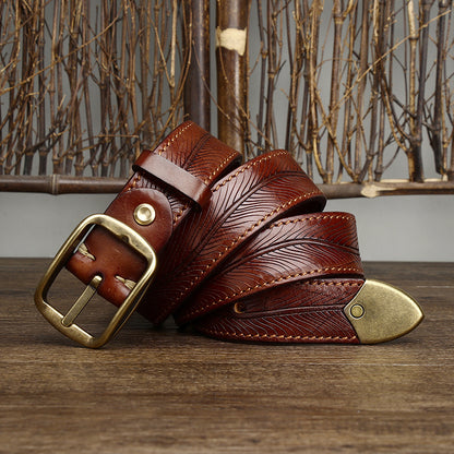 Thick Double-sided Cowhide Brass Buckle Belt