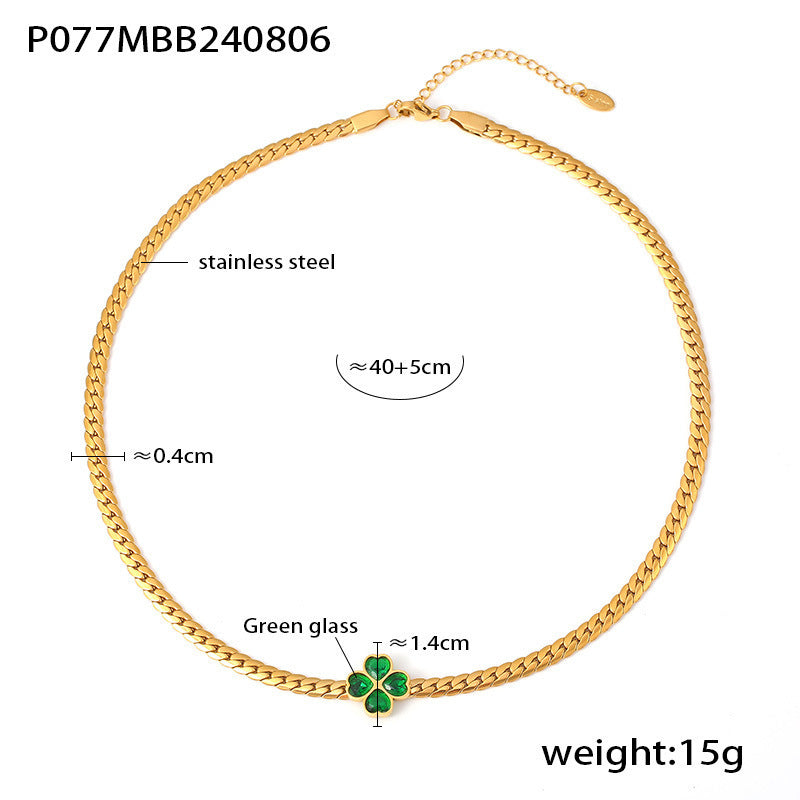 Four-Leaf Flower Love Stainless Steel Earrings Necklace Bracelet Set