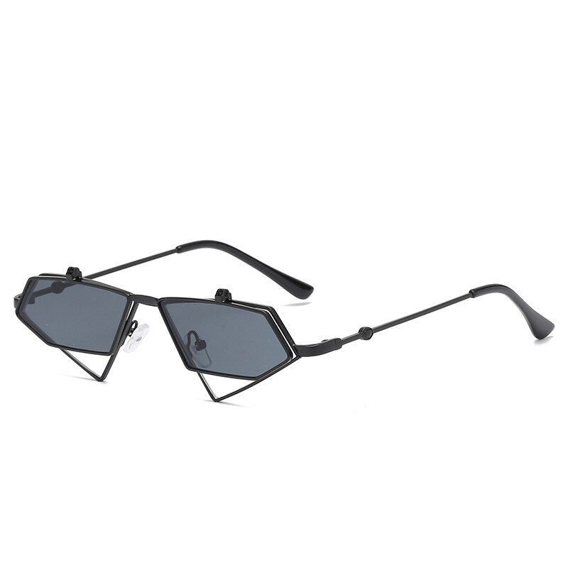 Unisex  Vintage Metal Frame Flip up Triangle Sun Glasses