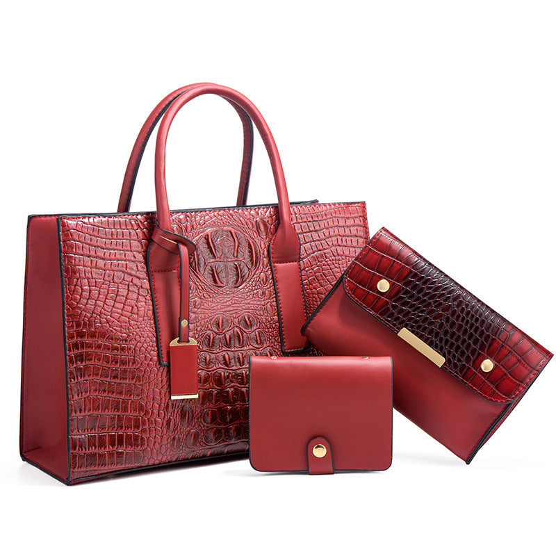 Premium Croc Pattern Handbag Shoulder Bag Three-piece Set