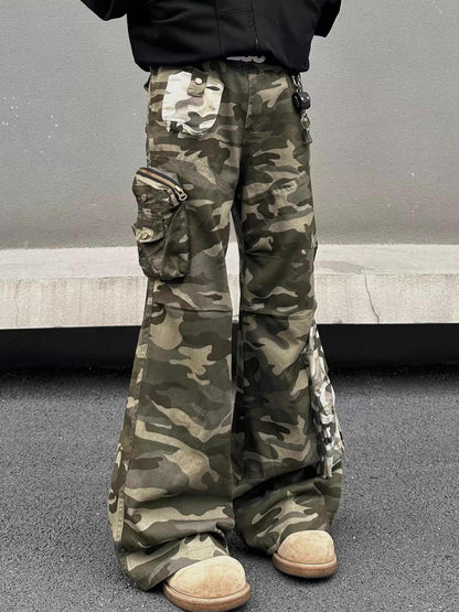 Stitched Camouflage Overalls Men's Retro Straight Casual Pants