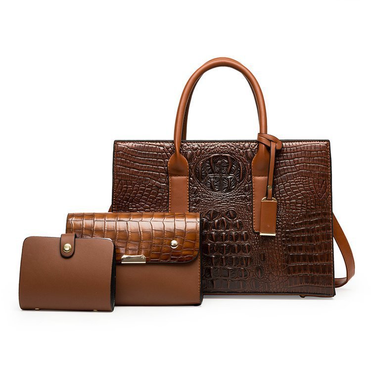 Premium Croc Pattern Handbag Shoulder Bag Three-piece Set