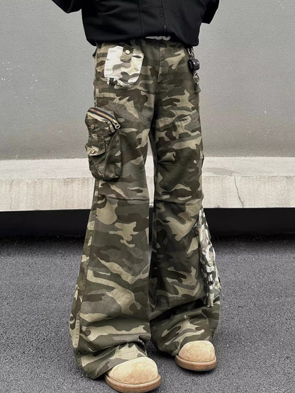 Stitched Camouflage Overalls Men's Retro Straight Casual Pants