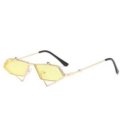 Unisex  Vintage Metal Frame Flip up Triangle Sun Glasses