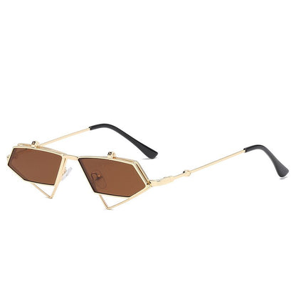 Unisex  Vintage Metal Frame Flip up Triangle Sun Glasses