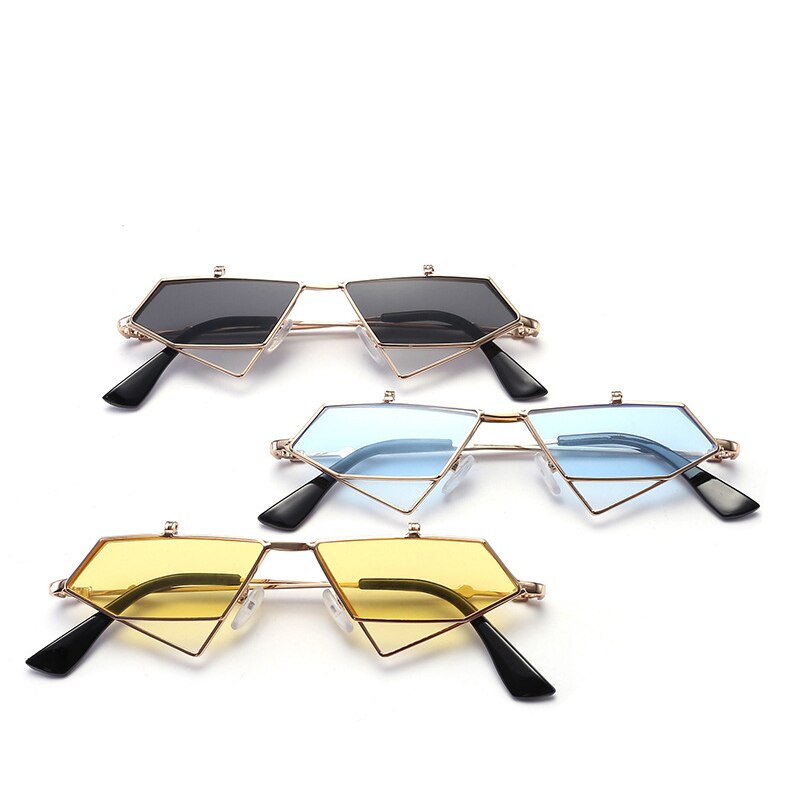 Unisex  Vintage Metal Frame Flip up Triangle Sun Glasses