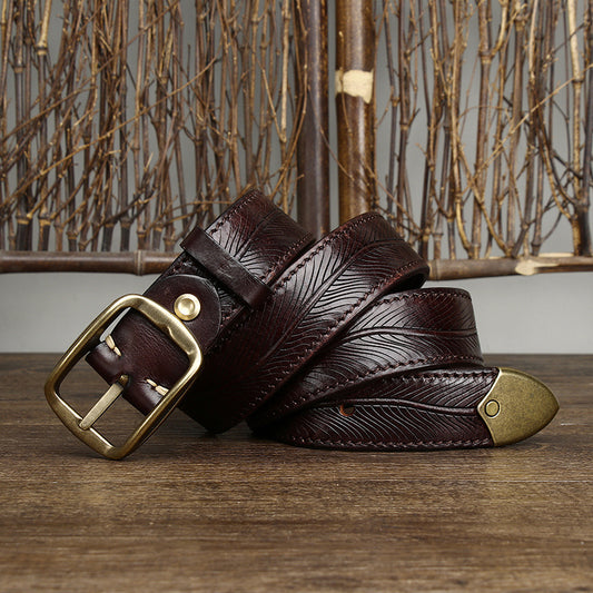 Thick Double-sided Cowhide Brass Buckle Belt