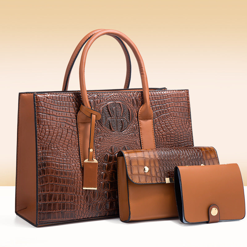 Premium Croc Pattern Handbag Shoulder Bag Three-piece Set