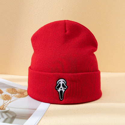 Halloween Dark Embroidered Ghost Face Skeleton Head Warm Knitted Unisex Hat