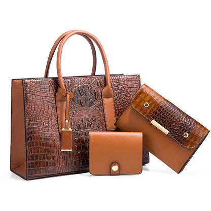 Premium Croc Pattern Handbag Shoulder Bag Three-piece Set