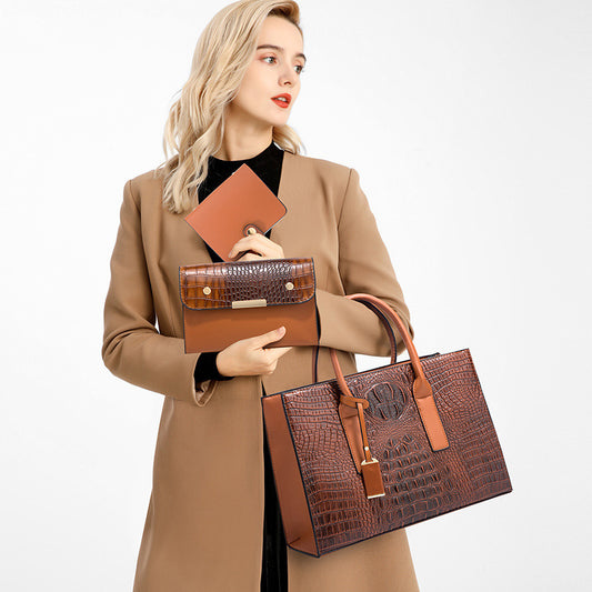Premium Croc Pattern Handbag Shoulder Bag Three-piece Set
