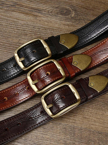 Thick Double-sided Cowhide Brass Buckle Belt