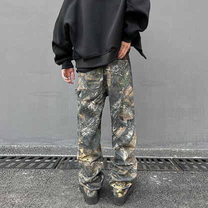 Tree Pattern Camouflage Jeans Men's Loose Straight Print
