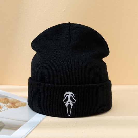 Halloween Dark Embroidered Ghost Face Skeleton Head Warm Knitted Unisex Hat